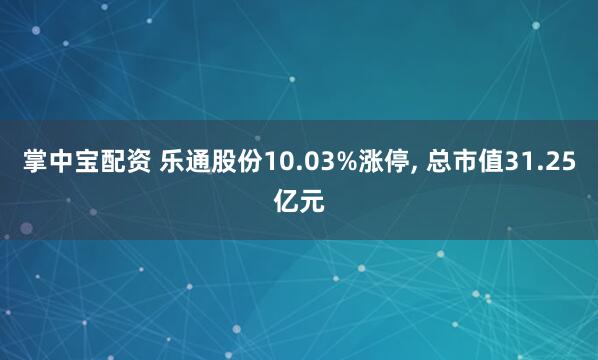 掌中宝配资 乐通股份10.03%涨停, 总市值31.25亿元